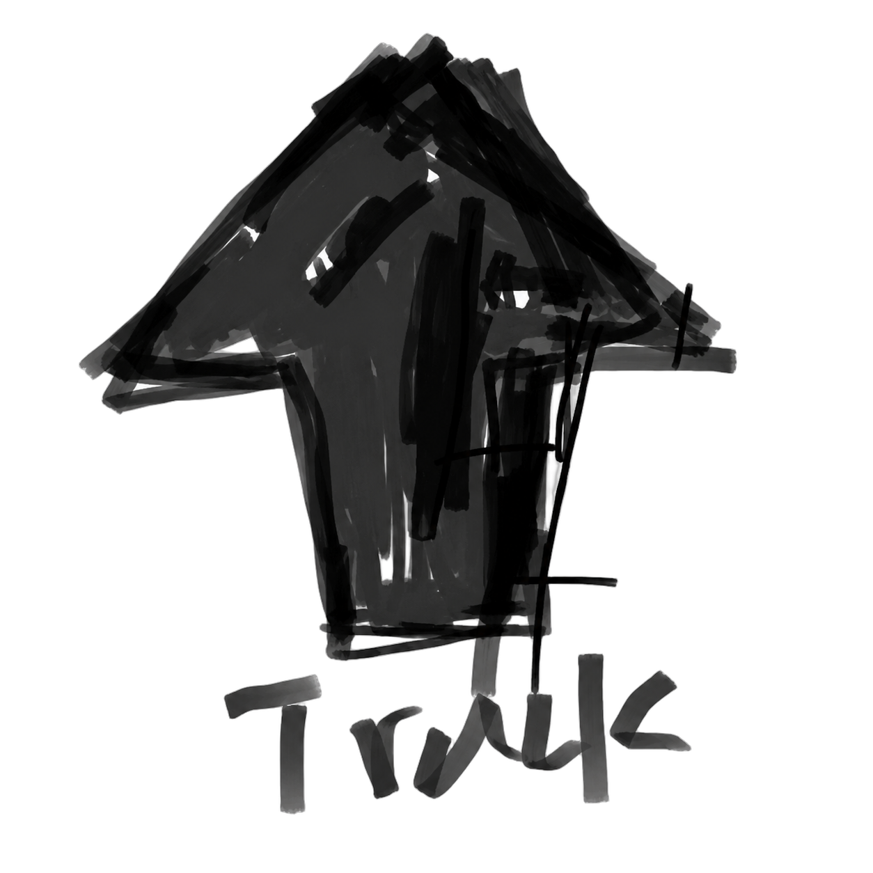 Trackup 手绘 logo：一个向上的黑色马克笔箭头，下面写着 TRACK